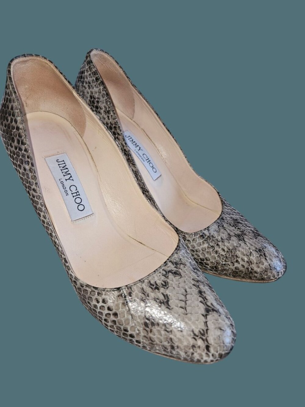 Jimmy Choo London Snakeskin Round Toe Chunky Heels Women Size 38.5 US 8.5